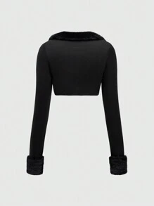 ROMWE Grunge Punk Y2K Sexy Leopard Print Patchwork Fluffy Collar Women Top