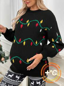 SHEIN Pull tricoté de maternité, pull de Noël tricoté à manches longues et col ras-du-cou pour femmes enceintes - Multicolore - Voir 5