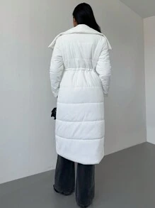SHEIN SXY Women Winter Padded Coat With Fluffy Collar, White