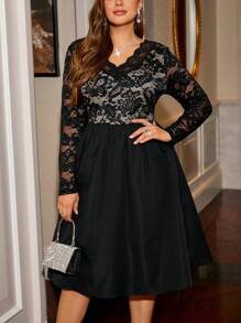 SHEIN Frenchy 黑色优雅简约蕾丝连衣裙，适合派对、聚会、约会
