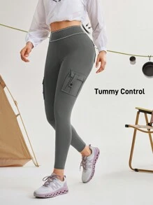 In My Nature Damskie legginsy z kieszeniami w jednolitym kolorze, odpowiednie do uprawiania sportu