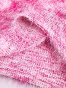 EMERY ROSE 1件女士休闲V领长袖毛绒套头衫，粉白相间，冬季针织套头衫 - 粉色 - 查看 4