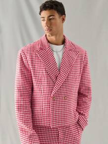 Manfinity VCAY 2pcs Young Men Casual Woven Plaid Loose Fit Open Front Long Sleeve Jacket And Elastic Waist Pants Suit Set