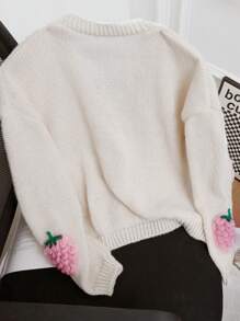 Aveloria Suéter cardigan suave y acogedor de punto holgado con diseño 3D romántico y lindo de fresas en escote en V