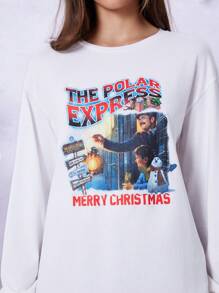 THE POLAR EXPRESS X SHEIN 女士卡通印花 T 恤，圣诞节 - 白色 - 查看 5
