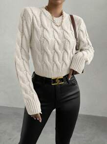 Chiquease 1 件女式休闲纯色圆领长袖套头衫，秋冬 - 淺灰色 - 查看 4