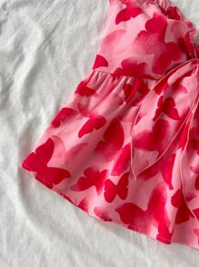 Soleia Damski wakacyjny romantyczny motyl nadruk twist węzeł królik uszy ozdoba bandeau top, linia A, na imprezę, Boże Narodzenie, jesień/zima