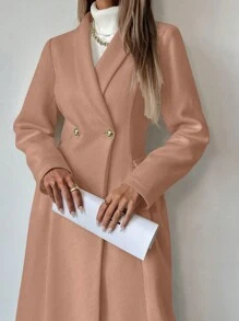 SHEIN Clasi Women's Solid Color Long Sleeve Elegant Cinched Waist Double-Breasted Jacket, Autumn/Winter Fall Cloth For Women - Brown - View 1