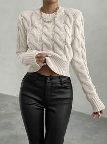 Chiquease 1 件女式休闲纯色圆领长袖套头衫，秋冬 - 淺灰色 - 查看 5