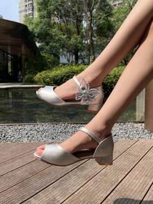 Giày sandal đế cao hở mũi họa tiết bướm thoải mái phong cách công chúa cho bé gái tuổi teen, phù hợp cho mùa xuân/hè/thu - Bạc - Xem 5