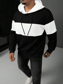 Manfinity Homme Plus Size Men's Casual Contrast Color Hooded Sweatshirt - Multicolor - View 5