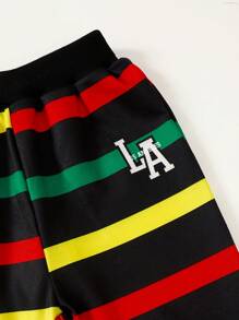 2 szt. Elastyczna talia dla chłopca z aplikacją w kolorowe paski, spodnie sportowe casualowe