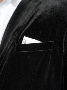 Manfinity VCAY Men's Casual Loose Fit Long Sleeve Open Front Woven Velvet Blazer , Fashionable And Relaxed Daily Wear, For Fall Winter - Black - View 3