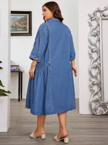 SHEIN CURVE+ Vestido de mezclilla para mujer de talla grande, con mangas fruncidas de moda, sin estiramiento