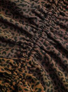 Sweetra 大码豹纹抽绳腰部褶饰高开叉下摆半身裙 - 咖啡棕 - 查看 7