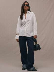 MUSERA Old Money Tie Back Drop Shoulder Oversize Long Sleeve Shirt Vacation Casual Spring Summer Holiday - White - View 4