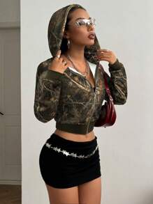 StreetHx Women's Casual All-Over Print Zip-Up Cropped Hooded Sweatshirt, Thermal Lined, Autumn/Winter,Long Sleeve Tops Graduation,Back To School Outfits,Graduation,Teacher Outfits For Women,Back To School