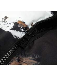 Manfinity Homme Chaqueta con cierre de cremallera con estampado de cepillado casual para hombre para invierno, abrigo con estampado de gráfico colorido para ir salir, regalo para amigos, esposo, novio