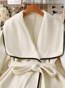 SHEIN Clasi 1pc Women's Elegant Quality Color Block Collar Belt Regular Blazer - White - View 5