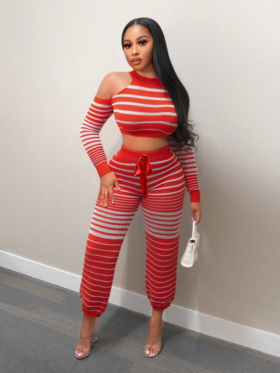 BamGleam Women's Knit Sweater Pants Set - Red - View 1