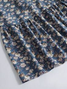 Al Najma 女式休闲碎花端庄长袖阿拉伯长裙，秋季蓝色碎花连衣裙cottagecore 连衣裙