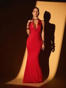 Lumalex Fall Winter Thanksgiving Outfit New Years Thanksgiving Rave Festival Outfits Formal Satin Stitching Deep V-Neck Mermaid Maxi Tight Dress For Women