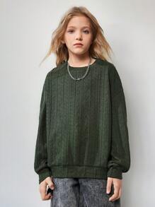 SHEIN Sudadera informal con capucha de manga larga y cuello redondo de color verde para niña preadolescente