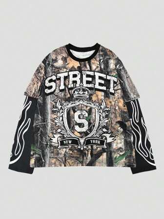 Street Life T-shirt 2 en 1 pour hommes, style de rue avec graphique camouflage de branche d'arbre mort