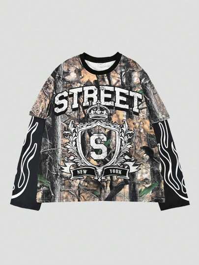 Street Life T-shirt 2 en 1 pour hommes, style de rue avec graphique camouflage de branche d'arbre mort