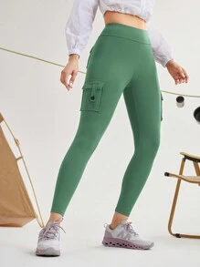In My Nature Women Stretchy Casual Outdoor Skinny Leggings With Pockets - Olive Green - View 7