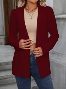 SHEIN LUNE Women Stand Collar Blazer Jacket, Elegant For Work Commute In Autumn For New Year Clothes