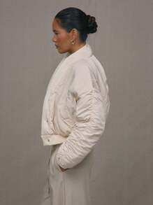 MUSERA Collar Detail Padded Coat - Beige - View 2