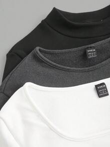 SHEIN EZwear Plus Size Solid Color Square Neck Long Sleeve Casual Top - Black - View 5