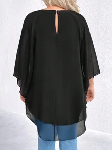 SHEIN LUNE 女士加大码雪纺优雅 V 领衬衫，适合春秋季节 - 黑色 - 查看 2