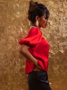 COSMINA Blusa elegante de manga abullonada de unicolor simple para mujer en verano