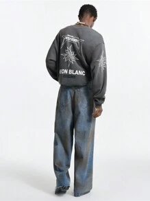 NEON BLANC 男士街头风格圆领长袖针织盐炸套头衫，适合秋冬 - 灰色 - 查看 9