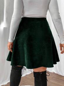 Elenzga Plus Size Women Solid Color Single-Breasted Short Casual Skirt