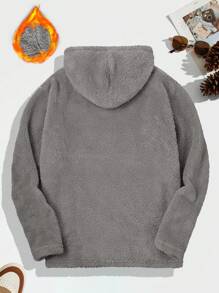 Manfinity Homme Men's Letter Embroidery Reversible Fleece Hoodie With Drawstring, Casual For Autumn/Winter - Dark Grey - View 2