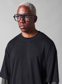 SUMWON Áo thun tay dài hai lớp dáng ôm vừa vặn có tay áo tương phản - màu đen - Xem 5