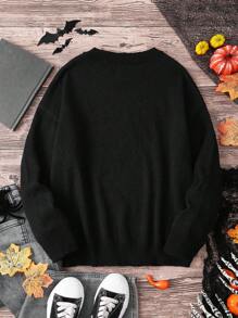 SHEIN Clasi Sweter z okrągłym dekoltem i uśmiechniętą twarzą w rozmiarze plus size dla kobiet