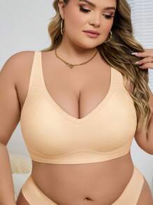 1pc Women Plus Size Seamless Bra, Wireless Soft Gel Supportive Push Up Minimalist Comfortable Bra