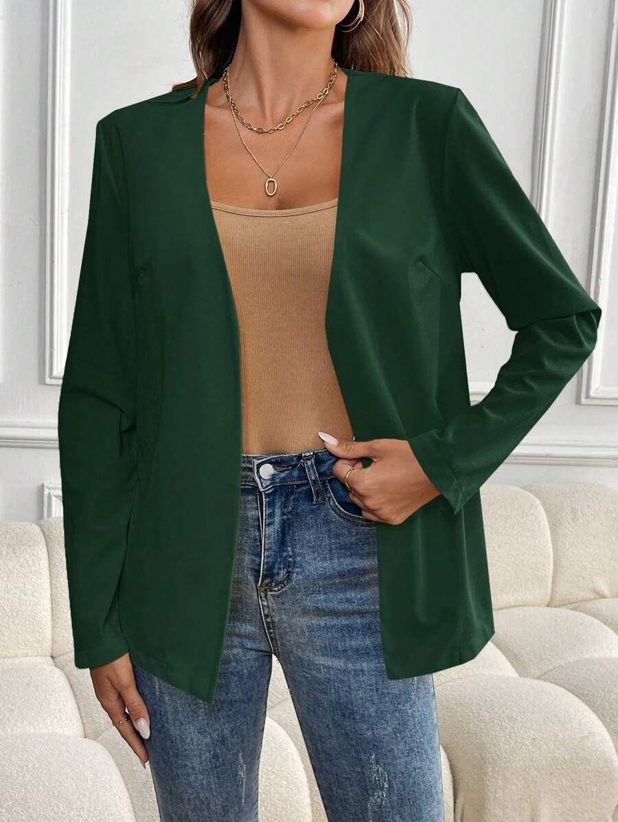 SHEIN LUNE Áo khoác đi làm đơn giản màu trơn, mùa thu - Màu xanh lá cây đậm - Xem 1
