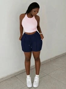 Slaydiva Pantalones cortos de mujer de color gris claro, tipo deportivos casuales de verano con diseño de pinza frontal y pliegues en cinco octavos, pantalones cortos tipo ciclista o chándal