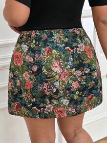 SHEIN Frenchy 大码 A 字型提花裙，简约设计，适合秋冬季办公室、通勤、约会、聚会 - 彩色 - 查看 2