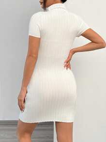 SHEIN EZwear 女士纯色高领紧身针织连衣裙，秋季 - 白色 - 查看 2