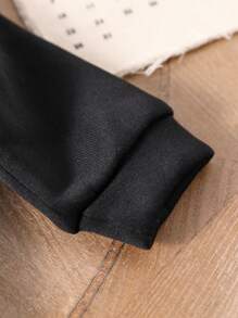 Baby Boy Solid Black Full Zip Long Sleeve Hooded Sweatshirt Jacket, Suitable For Casual Home Wear, Spring/Autumn