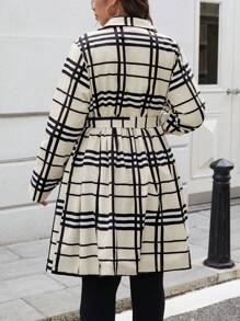 SHEIN LUNE Abrigo casual a cuadros cruzado de doble botonadura talla grande para otoño, traje de Acción de Gracias, ropa de invierno para mujer, abrigo de invierno, traje de fiesta, térmico
