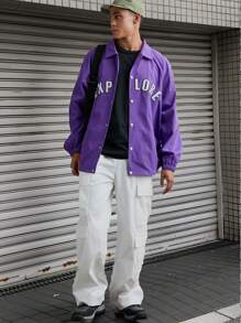 Manfinity RebelGame Chaqueta informal suelta de unicolor de manga larga para hombre