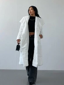 SHEIN SXY Women Winter Padded Coat With Fluffy Collar, White