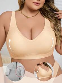 1pc Women Plus Size Seamless Bra, Wireless Soft Gel Supportive Push Up Minimalist Comfortable Bra